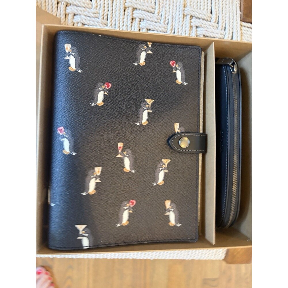 Coach Boxed Notebook And Pencil Case Set Penguin Print In Black CCP98 NWT